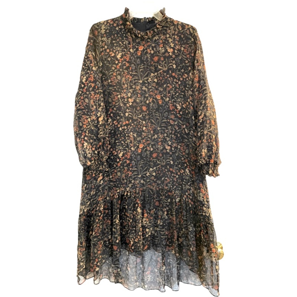 Valentine Gauthier Ladies Black Floral Vintage Inspired Dress 40 (Size 8 Medium)